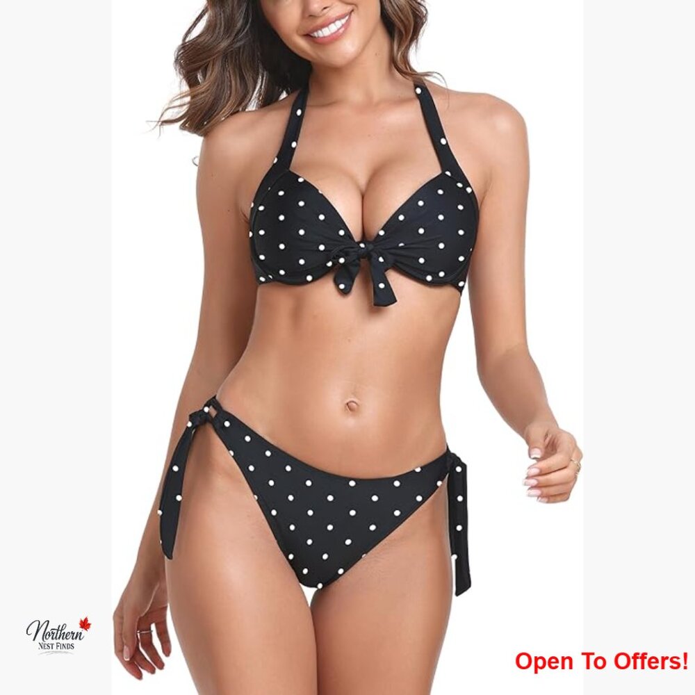 Push Up Halter Bikini Set with Underwire and Adjustable Tie Sides